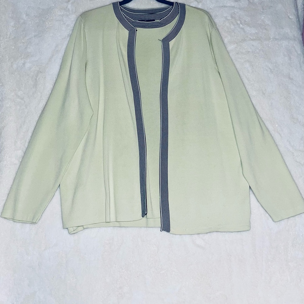 Valerie Stevens Light Green Cardigan with Black Trim